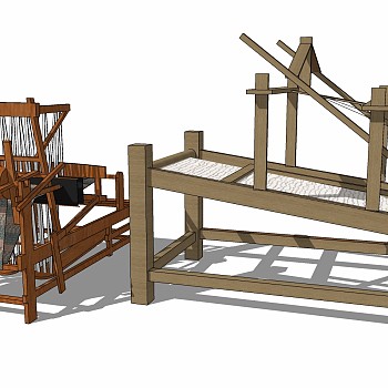 60中式织布机纺织机组合sketchup草图模型下载