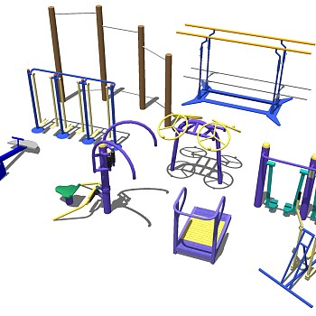 1现代广场户外健身器材太空漫步机组合sketchup草图模型下载