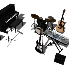 27钢琴架子鼓电子琴吉他贝斯音箱话筒 话筒支架sketchup草图模型下载