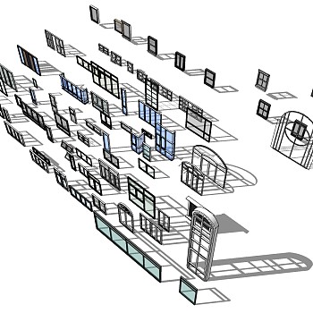 4现代 玻璃窗sketchup草图模型下载
