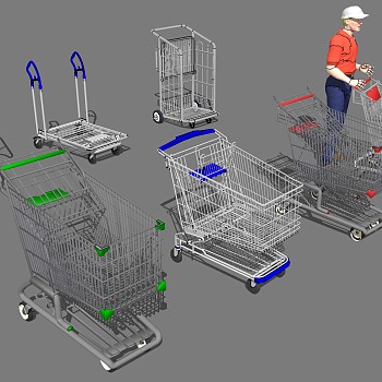 41超市推车货车购物车人物sketchup草图模型下载