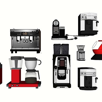 41咖啡机电水壶大型咖啡机咖啡杯sketchup草图模型下载