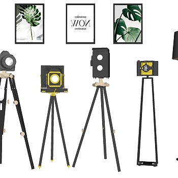 12现代相机摆件组合古典相机挂画sketchup草图模型下载