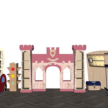 7儿童游乐园设施梦幻公主城堡吊床秋千sketchup草图模型下载