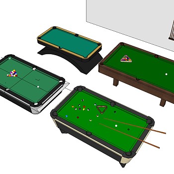 3现代美式斯诺克台球桌球杆sketchup草图模型下载