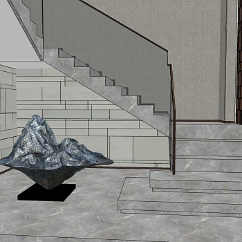 (24)新中式楼梯间石头景观摆件雕塑sketchup草图模型下载