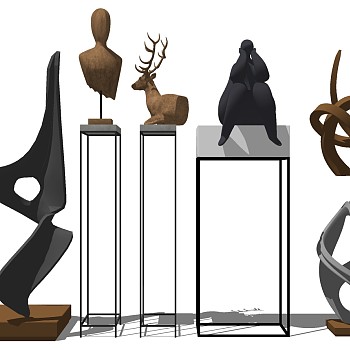 (29)现代抽象人物景观雕塑摆件摆台展台展架sketchup草图模型下载