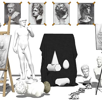 (30)现代美术教师素描画板大卫人物人头雕塑雕像摆件sketchup草图模型下载