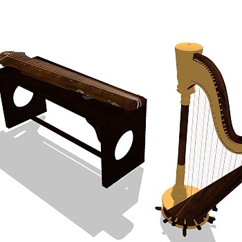 乐器音乐器材古筝竖琴sketchup草图模型下载
