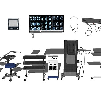 103医疗设备组合医疗口腔设备 听诊器CT片 人体骨骼sketchup草图模型下载