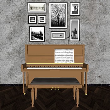乐器音乐器材古典复古欧式钢琴模型sketchup草图模型下载