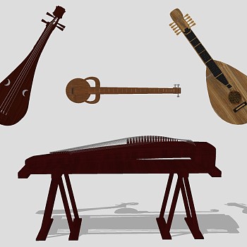 12乐器音乐器材组合古典乐器琵琶古筝sketchup草图模型下载