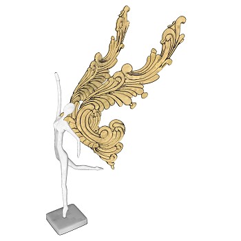 (7)现代抽象人物翅膀雕花雕塑雕像sketchup草图模型下载