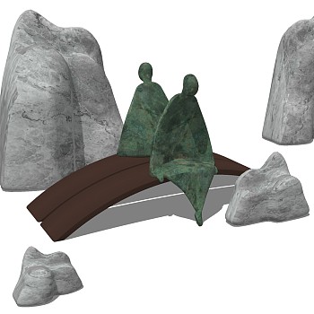 (8)中式抽象人物景观石头人物雕塑摆件sketchup草图模型下载