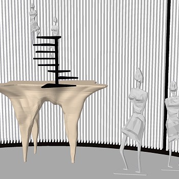(13)抽象人物根雕树根木头木疙瘩展台摆台雕塑摆件sketchup草图模型下载