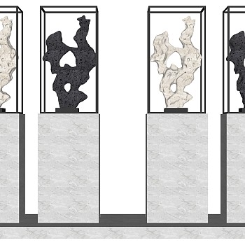 (14)新中式太湖石石头雕塑摆件摆台展台sketchup草图模型下载