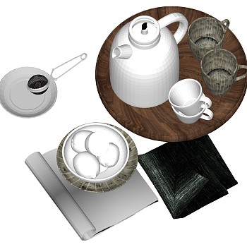 (88)中式茶壶功夫茶具茶海茶盘茶具托盘sketchup草图模型下载