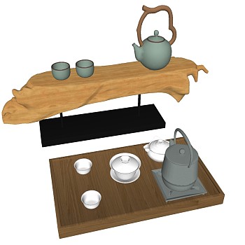 (83)中式茶壶功夫茶具茶海茶盘茶具托盘sketchup草图模型下载