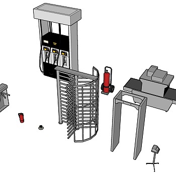 208商场安防闸机加油站安检机消防栓灭火器sketchup草图模型下载
