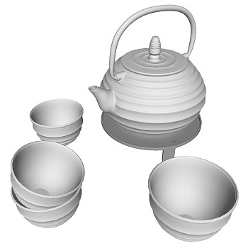 (22)现代茶壶茶具sketchup草图模型下载