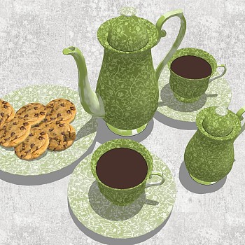 (11)欧式水壶茶壶茶杯咖啡杯sketchup草图模型下载