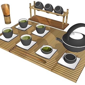 (10)中式茶具茶海茶盘茶壶功夫茶具sketchup草图模型下载