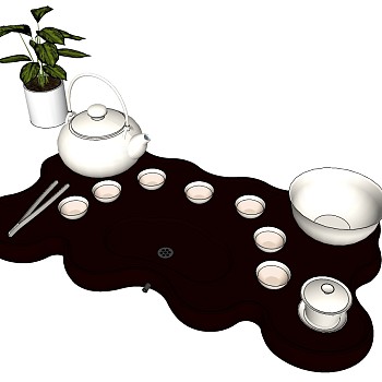 (1)中式茶具茶海茶盘茶壶功夫茶具sketchup草图模型下载