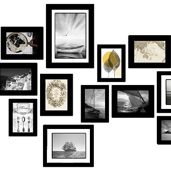(9)欧式美式黑白照片墙装饰画画框sketchup草图模型下载
