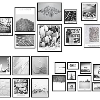 (6)现代黑白照片墙装饰挂画sketchup草图模型下载