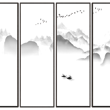 (25)新中式抽象山水山脉山形屏风背景装饰画挂画sketchup草图模型下载