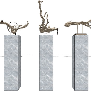 (17) 中式根雕树枝摆台展台sketchup草图模型下载