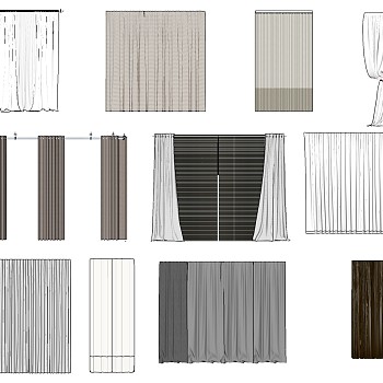 8现代窗帘垂帘sketchup草图模型下载