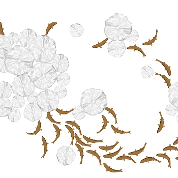 (12)荷花叶小鱼鱼群墙饰挂饰挂件sketchup草图模型下载