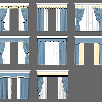 11欧式法式美式新中式窗帘帘头sketchup草图模型下载