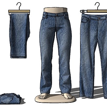 (9)现代服装店服饰模特牛仔服饰裤子sketchup草图模型下载