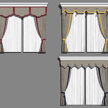 19欧式法式美式新中式窗帘帘头sketchup草图模型下载
