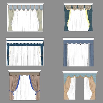 12欧式法式美式新中式窗帘帘头sketchup草图模型下载
