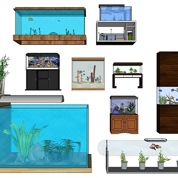 (45)鱼缸水族箱sketchup草图模型下载