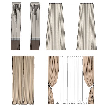 10现代新中式窗帘sketchup草图模型下载