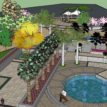 100公园景观规划树池水景扎拉莫椰子树树池sketchup草图模型下载