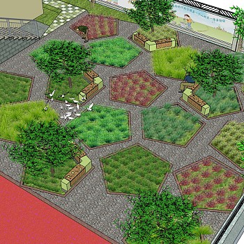 108景观植物树花池围墙sketchup草图模型下载