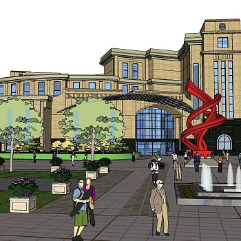 gf 欧式建筑办公楼景抽象城市雕塑水晶欧式花池sketchup草图模型下载