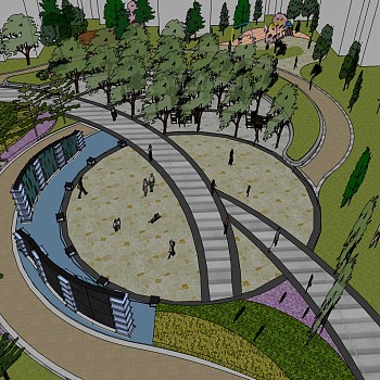 01圆形景观公园城市雕塑规划设计 sketchup草图模型下载