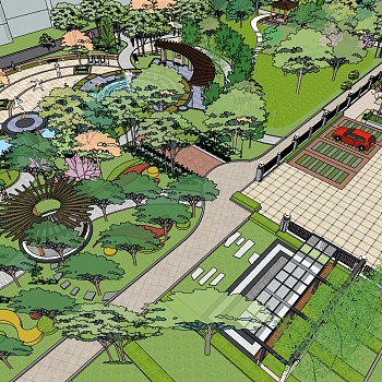 12公园园区植物景观规划树广场景观设计园林景观sketchup草图模型下载