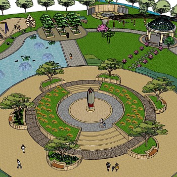 14公园园区植物景观规划树广场景观设计欧式花池凉亭园林景观sketchup草图模型下载