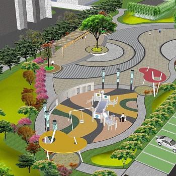 15公园景观规划户外游乐设备车园林景观sketchup草图模型下载