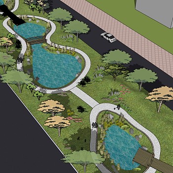 19人造湖水系景观规划园林景观sketchup草图模型下载