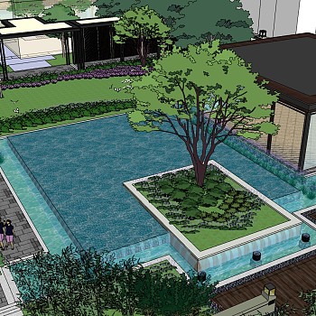 01别墅住宅小区景观植物树规划设计水系水景园林景观sketchup草图模型下载