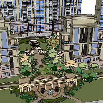 07欧式住宅小区景观规划设计住宅楼石材廊架 sketchup草图模型下载