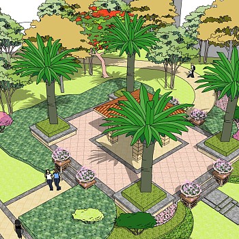 20欧式景观植物树花池树园林景观sketchup草图模型下载